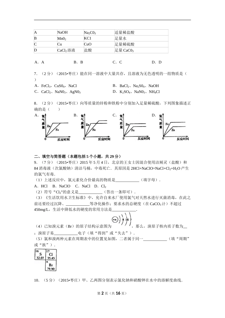 2015年枣庄市中考化学试卷及答案解析.doc_第2页