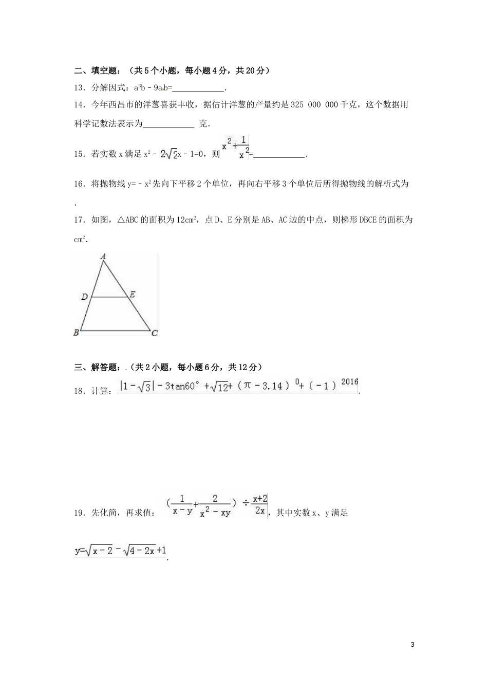 2016年四川省凉山州中考数学试卷（含解析版）.doc_第3页