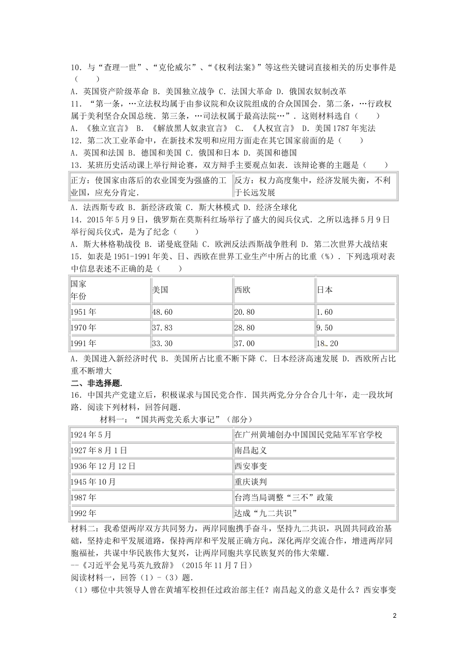 2016年山东淄博中考历史试题.doc_第2页