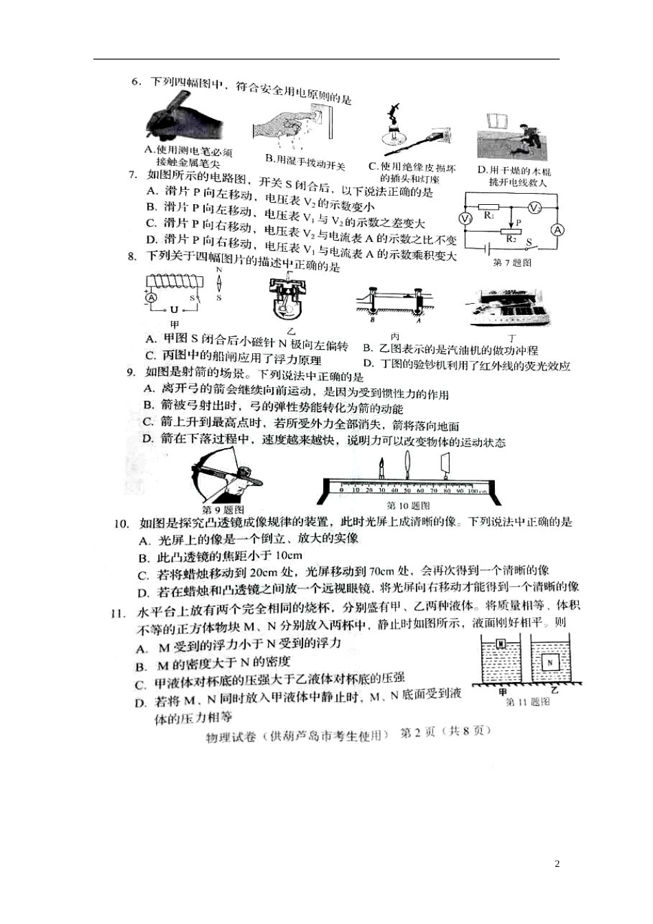 2016年辽宁省葫芦岛市中考物理真题试题（扫描版，含答案）.DOC_第2页