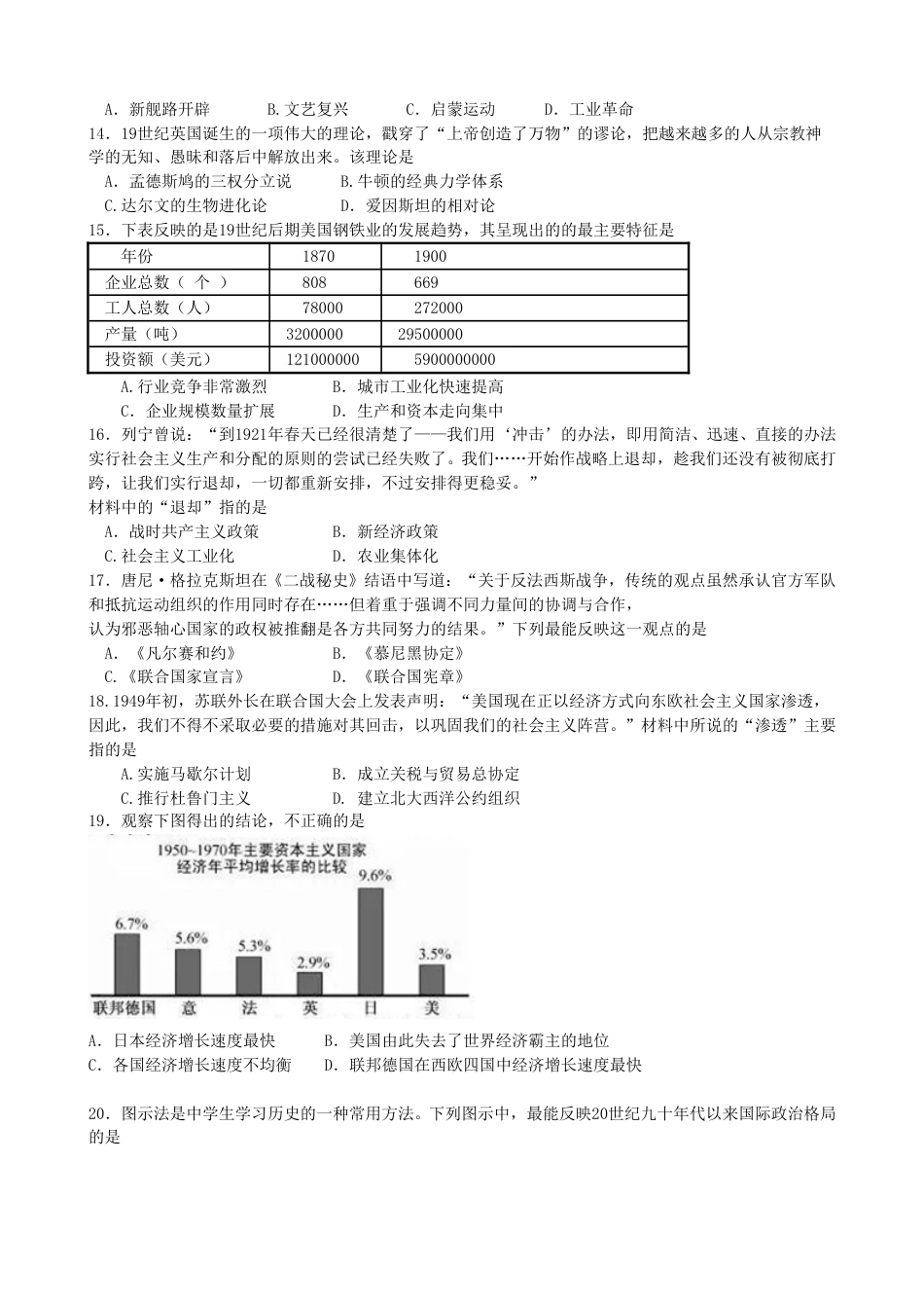 2016年江苏省苏州市中考历史试题及答案.doc_第3页