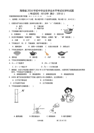 2016年海南中考化学试题及答案.doc