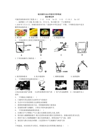 2016年哈尔滨市中考化学试题及答案.doc