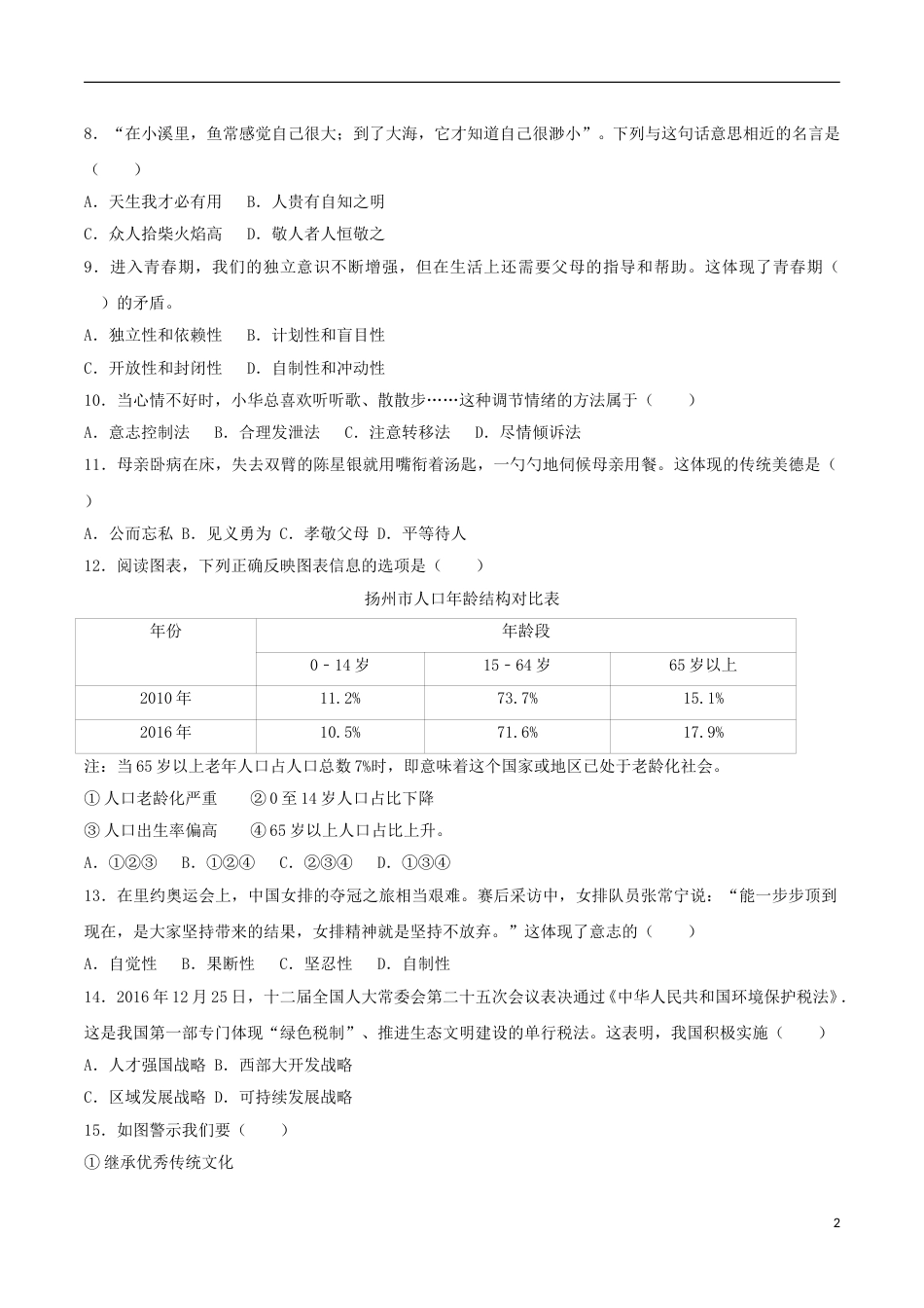2017年江苏省扬州市初中政治试题.doc_第2页