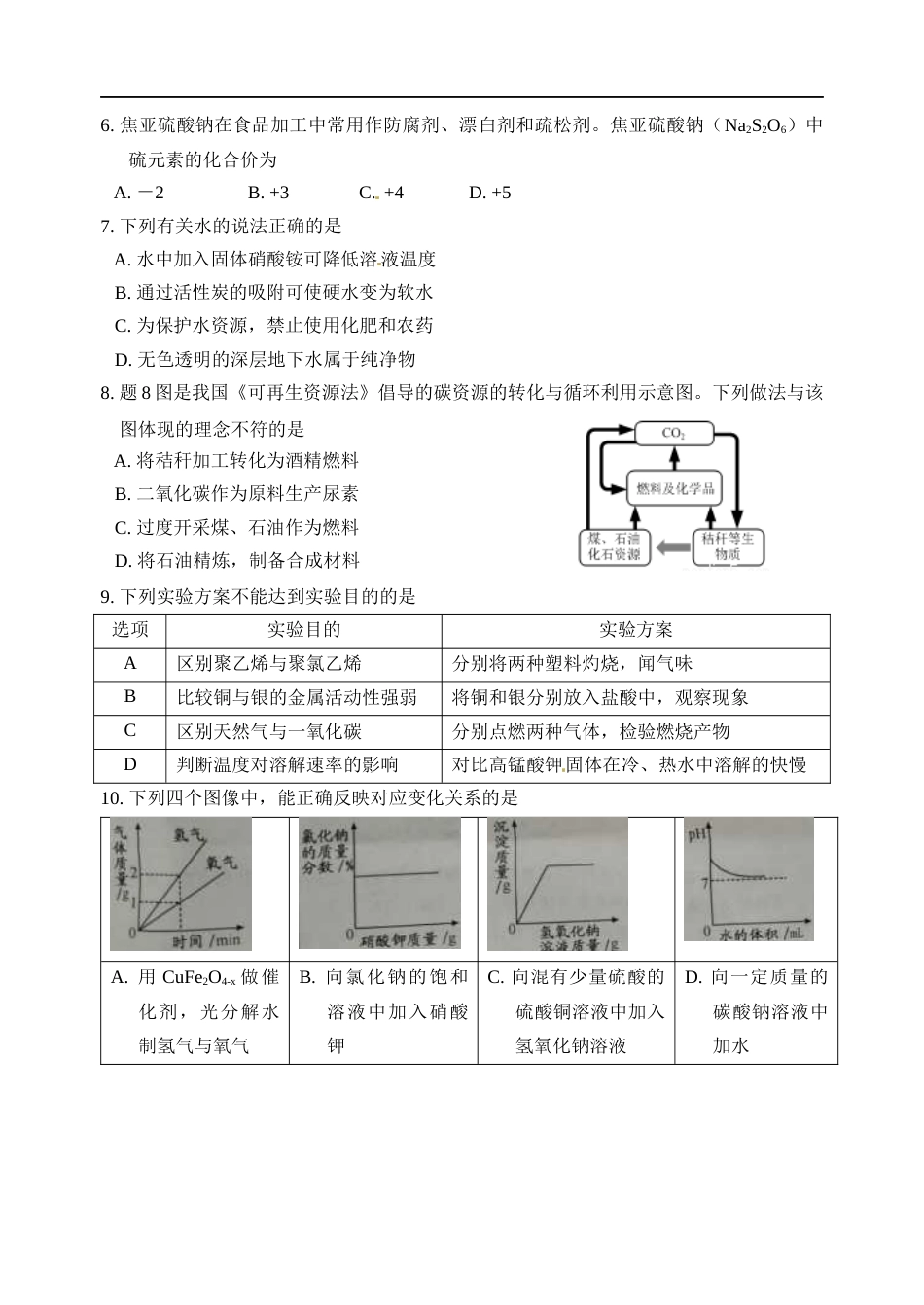 2017年江苏淮安化学试卷+答案（word整理版）.docx_第2页