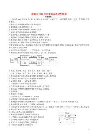 2016年威海市中考生物试题及答案.doc