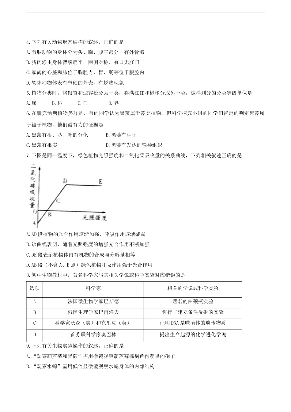 2017潍坊市中考生物试题带答案(word版).doc_第2页