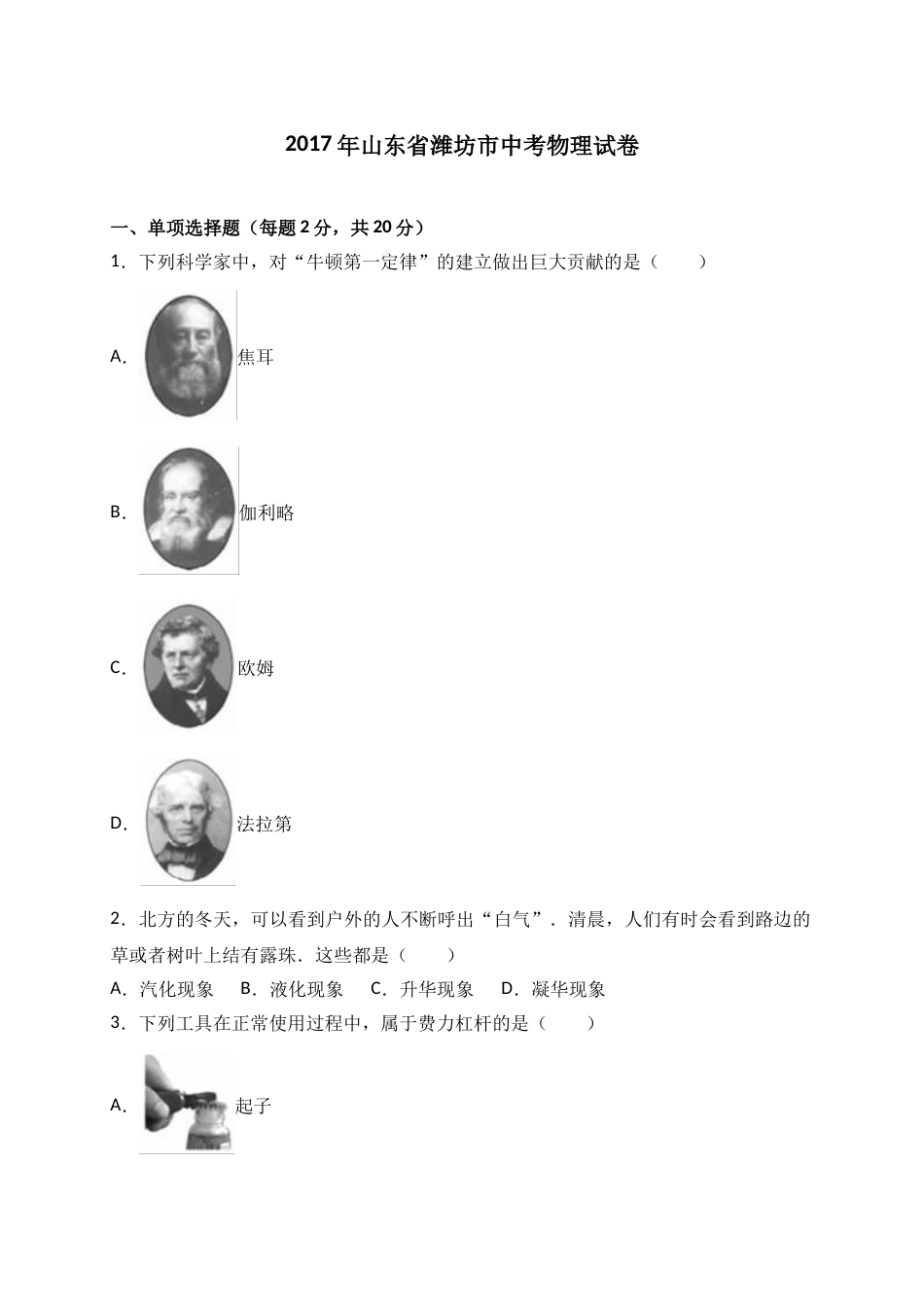 2017年山东潍坊市中考物理真word版含答案.doc_第1页