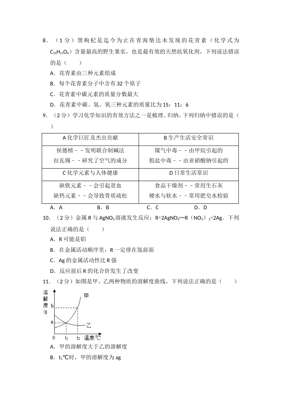 2017年青海省中考化学试卷（省卷）（含解析版）.doc_第2页