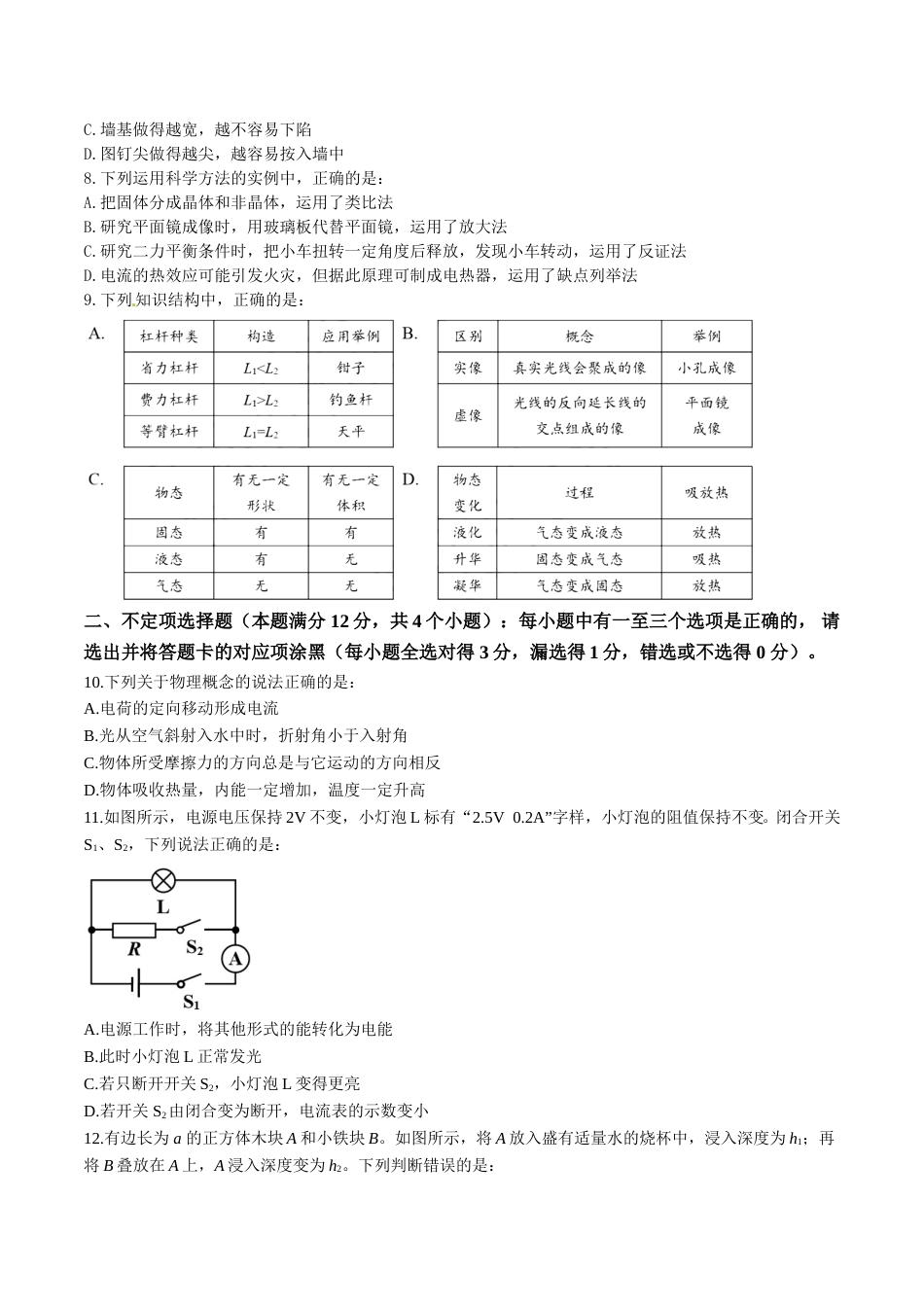 2017年青岛市中考物理试卷和答案.doc_第2页