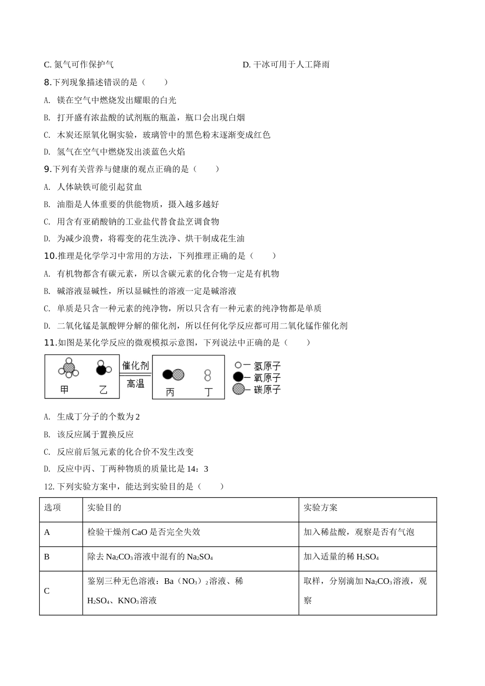 2017年辽宁省盘锦市中考化学试题（空白卷）.doc_第2页