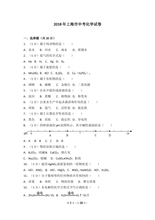 2018年上海市中考化学试题及答案.doc