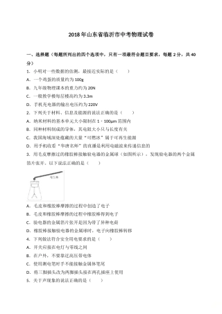 2018年山东临沂中考物理试题及答案.doc
