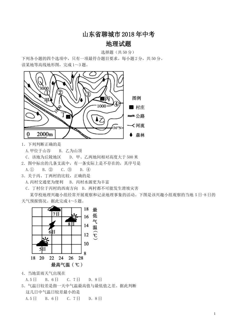 2018年山东聊城中考地理试卷及答案.doc_第1页