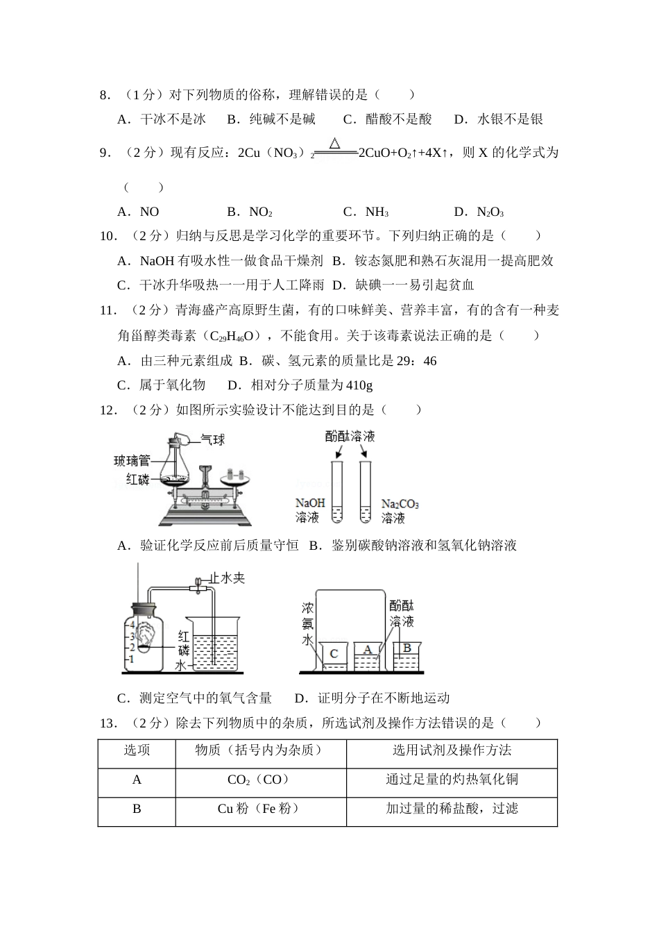 2018年青海省中考化学试卷（省卷）（含解析版）.doc_第2页