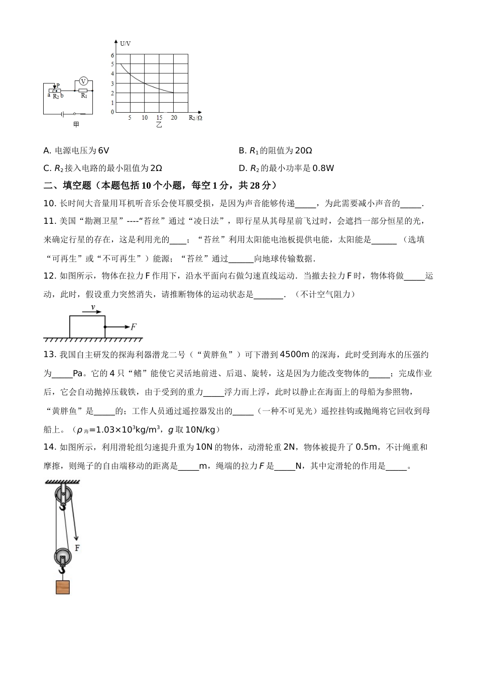 2018年辽宁省盘锦市中考物理试题（空白卷）.doc_第3页