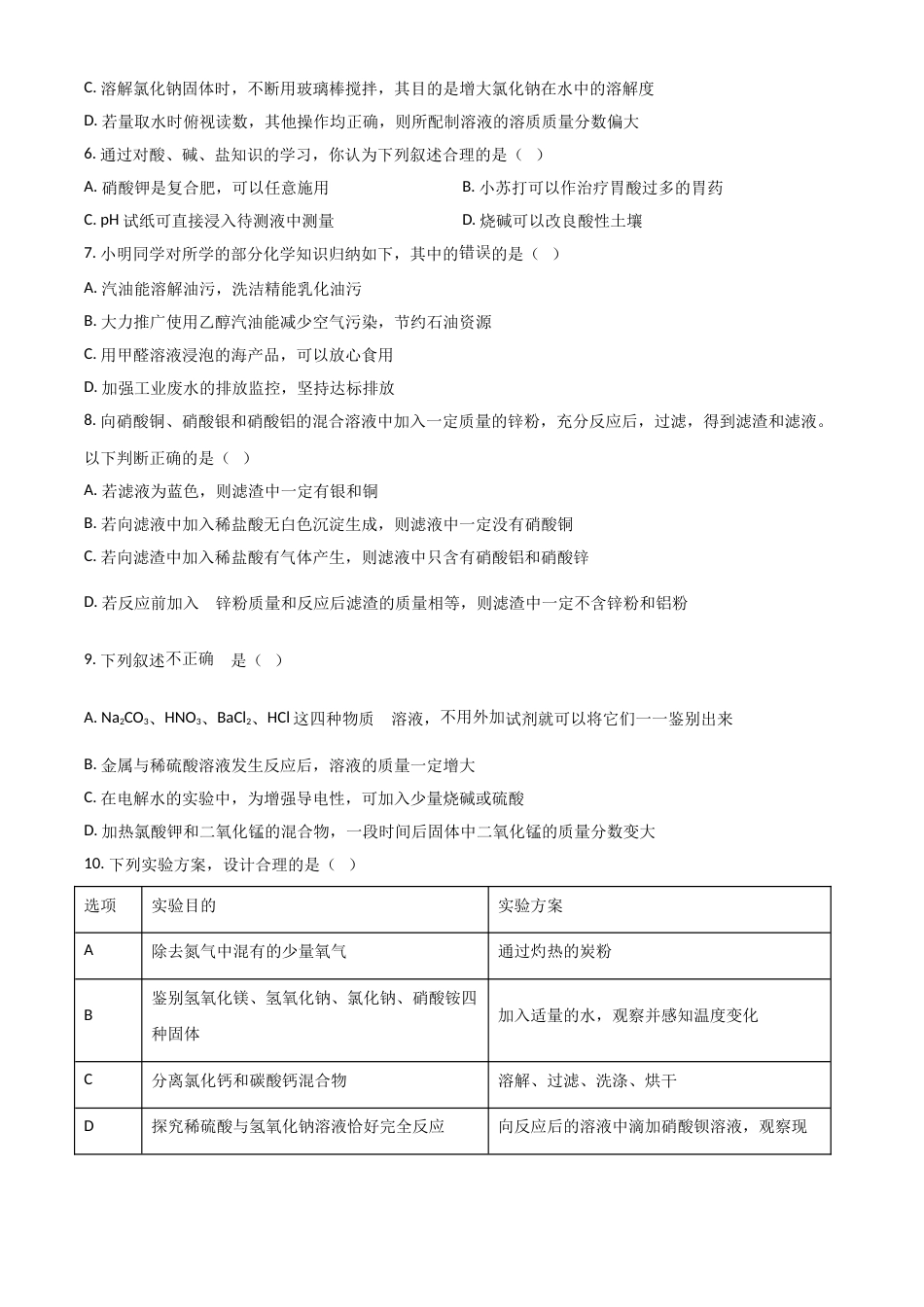 2018年辽宁省锦州市中考化学试题（空白卷）.doc_第2页