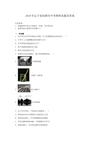 2018年辽宁省抚顺市中考物理真题及答案.doc