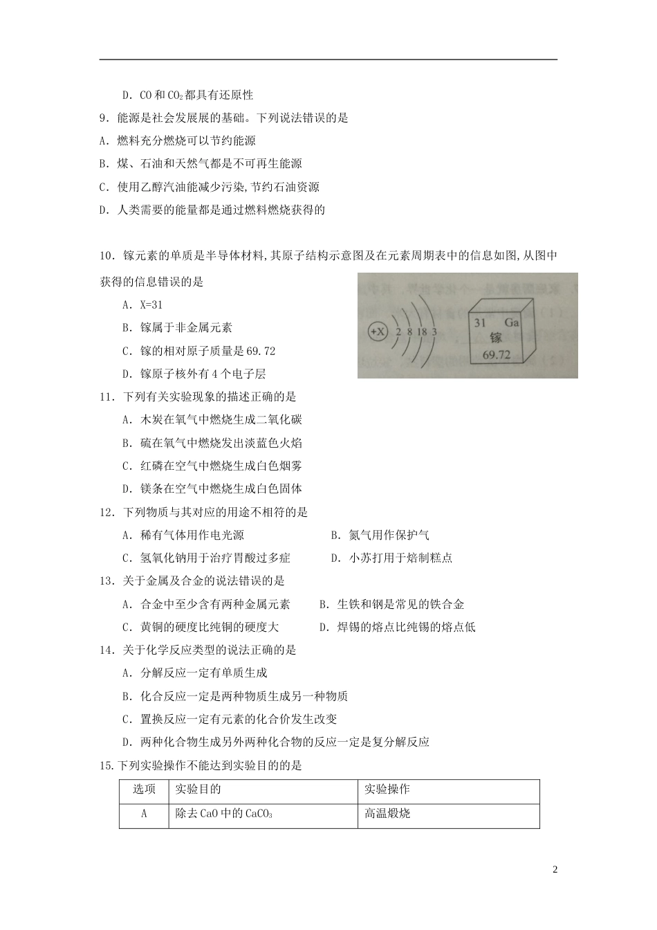 2018年辽宁省本溪市中考化学真题试题（含扫描答案）.doc_第2页