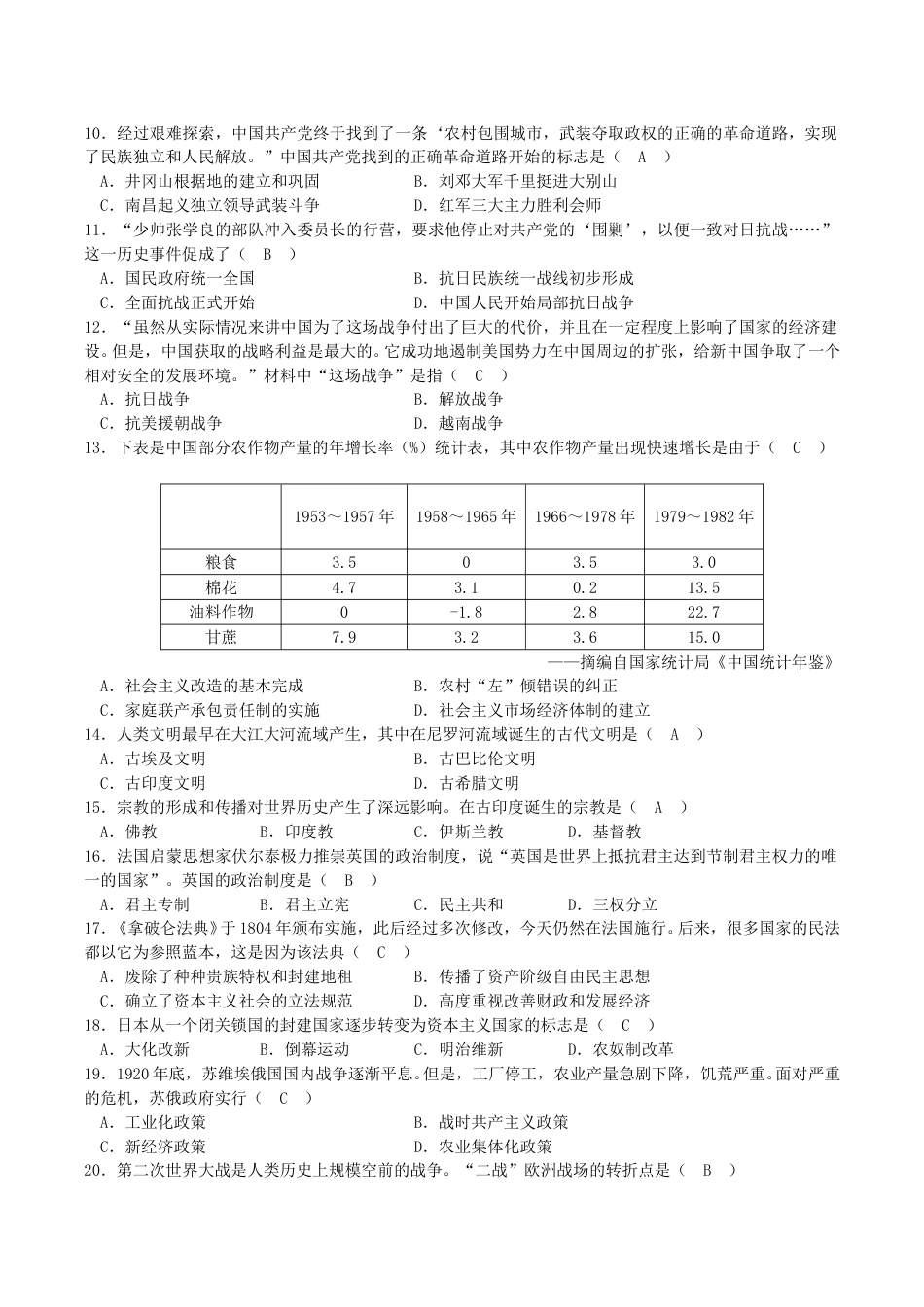 2018年湖南省娄底市中考历史真题及答案.doc_第2页