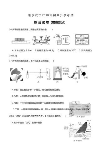 2018年黑龙江省哈尔滨市中考物理及答案.doc